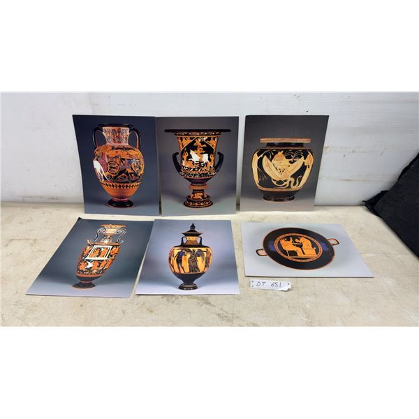 Set of Six Large Ancient Greek Pottery Art Prints Featuring Amphorae, Kraters, Hydria and Kylix