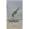 Image 1 : Decorative Metal Heron Sculpture with Lily Pad Base, Silver and Gold Tone, 32” Tall