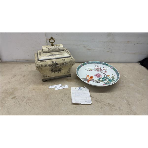 Chinoiserie Style Lidded Decorative Box and Jingdezhen Porcelain Bird and Floral Bowl