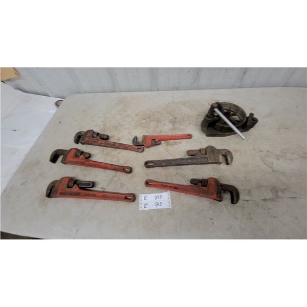 Assorted RIDGID Pipe Wrenches and Pipe Bender