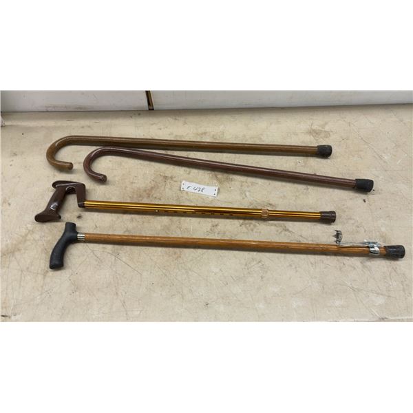 Four Canes: 3 Wood and One Adjustable Aluminum