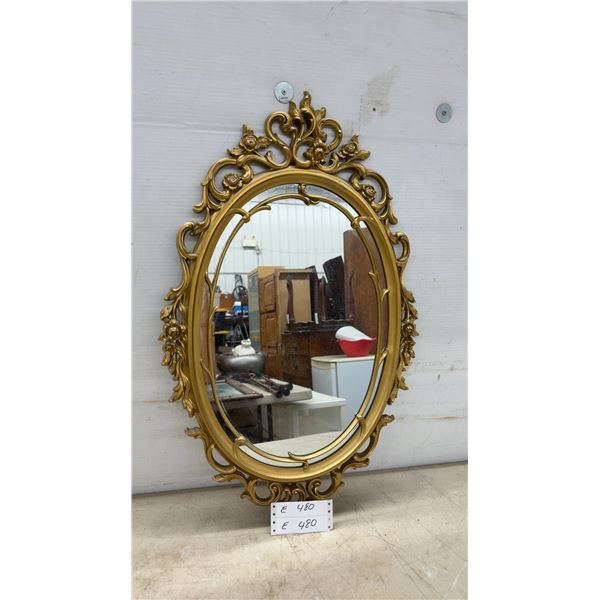 Ornate Oval Wall Mirror with Gold-Gilded Frame, 29 × 18”