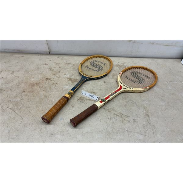 Two Vintage Snauwaert Wooden Tennis Racquets, Caravelle and Jaguar