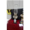 Image 2 : Pair of Antique Oil Lamps with Glass Chimneys and Painted Ceramic Bases