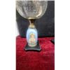 Image 3 : Pair of Antique Oil Lamps with Glass Chimneys and Painted Ceramic Bases