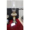 Image 6 : Pair of Antique Oil Lamps with Glass Chimneys and Painted Ceramic Bases