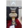 Image 8 : Pair of Antique Oil Lamps with Glass Chimneys and Painted Ceramic Bases