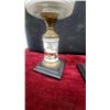 Image 10 : Pair of Antique Kerosene Lamps with Glass Chimneys, and Hand-Painted Ceramic Bases
