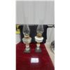 Image 1 : Pair of Antique Kerosene Lamps with Glass Chimneys, and Hand-Painted Ceramic Bases