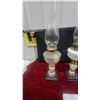 Image 2 : Pair of Antique Kerosene Lamps with Glass Chimneys, and Hand-Painted Ceramic Bases