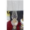 Image 5 : Pair of Antique Kerosene Lamps with Glass Chimneys, and Hand-Painted Ceramic Bases