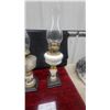 Image 6 : Pair of Antique Kerosene Lamps with Glass Chimneys, and Hand-Painted Ceramic Bases