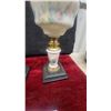 Image 7 : Pair of Antique Kerosene Lamps with Glass Chimneys, and Hand-Painted Ceramic Bases