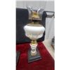 Image 8 : Pair of Antique Kerosene Lamps with Glass Chimneys, and Hand-Painted Ceramic Bases