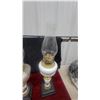 Image 9 : Pair of Antique Kerosene Lamps with Glass Chimneys, and Hand-Painted Ceramic Bases