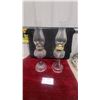 Image 1 : Two Clear Glass Oil Lamps with Chimneys
