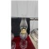 Image 9 : Two Clear Glass Oil Lamps with Chimneys