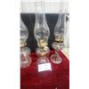 Image 4 : Three Clear Glass Oil Lamps, Each with Brass Burner and Chimney