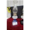 Image 2 : Pair of Vintage Oil Lamps with Clear Glass Chimneys, White Ribbed Founts, and Blue and Black Bases