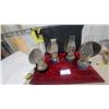 Image 1 : Four Oil Lamps with Reflectors, Clear Glass Chimneys, and Metal wall mount Bases