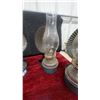 Image 5 : Four Oil Lamps with Reflectors, Clear Glass Chimneys, and Metal wall mount Bases