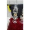 Image 2 : Three Clear Glass Oil Lamps with Brass Burners and Chimneys