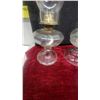 Image 3 : Three Clear Glass Oil Lamps with Brass Burners and Chimneys