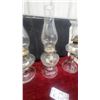 Image 4 : Three Clear Glass Oil Lamps with Brass Burners and Chimneys