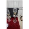 Image 6 : Three Clear Glass Oil Lamps with Brass Burners and Chimneys