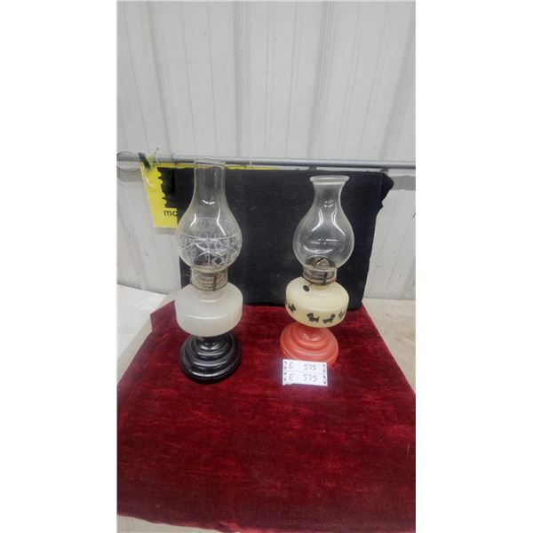 Pair of Vintage Oil Lamps: One with Scottie Dogs, One with Etched Glass