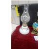 Image 2 : Three Oil Lamps: White Milk Glass, Blue Floral, and Yellow Floral Bases, Clear Glass Chimneys
