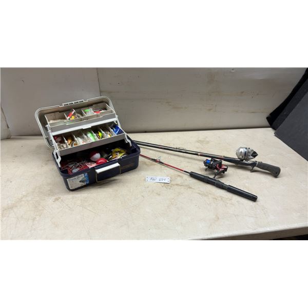 Fishing Tackle Box, 2 Rods and 2 Reels