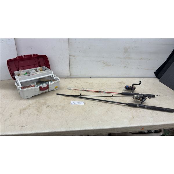 Fishing Tackle Box, 2 Rods and 2 Reels