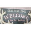 Image 2 : Olde Stag Lodge Welcome Sign with Antlers, “Warm Fire Good Friends”
