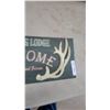 Image 4 : Olde Stag Lodge Welcome Sign with Antlers, “Warm Fire Good Friends”