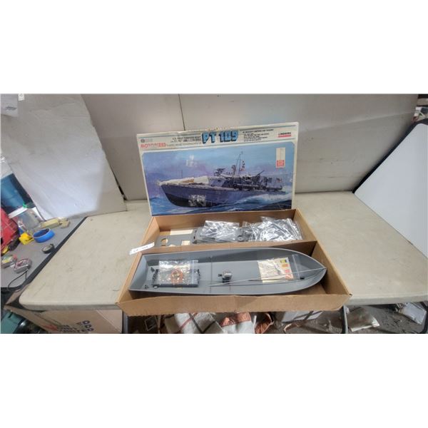 Lindberg Motorized PT-109 U.S. Navy Torpedo Boat 1/32 Scale Model Kit, Hull, and Parts 30” long