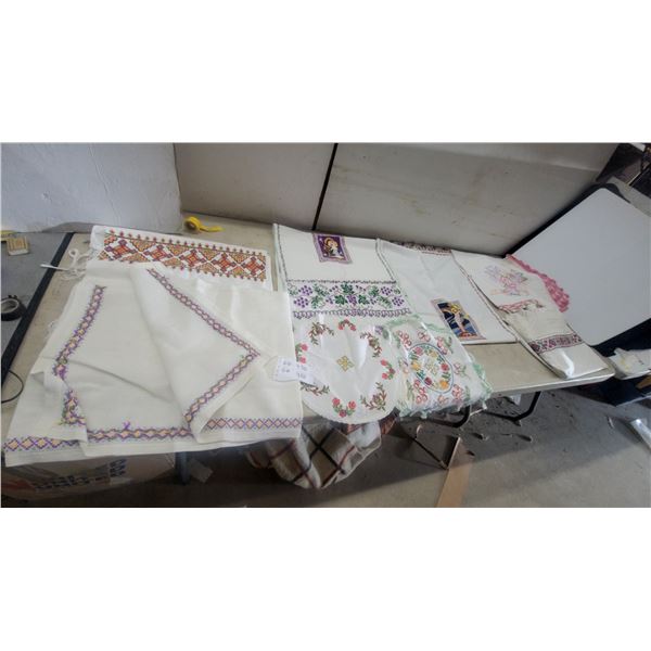 Assorted Embroidered Linens: Tablecloths, Doilies