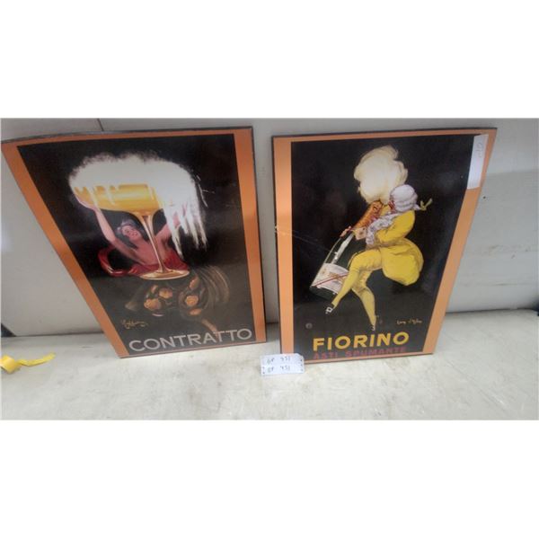Two Vintage-Style Contratto and Fiorino Asti Spumante Advertising Posters hard boatds 16”×20”