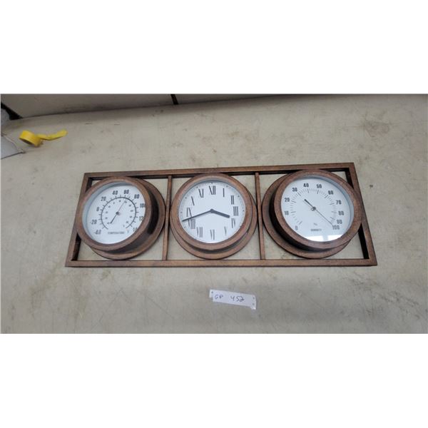 Wall-Mounted Weather Station: Thermometer, Clock, and Hygrometer 10”×28”