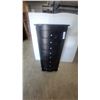 Image 1 : Black Wood Jewelry Armoire 40”×16”×10” with Mirror and Assorted Rings, Bracelets, and Earrings