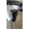 Image 2 : Black Wood Jewelry Armoire 40”×16”×10” with Mirror and Assorted Rings, Bracelets, and Earrings