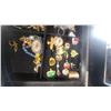 Image 4 : Black Wood Jewelry Armoire 40”×16”×10” with Mirror and Assorted Rings, Bracelets, and Earrings