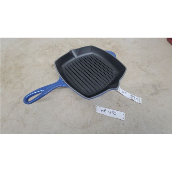 Blue Enameled Cast Iron Grill Pan