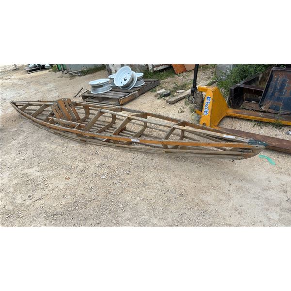 Vintage Wooden Skin-on-Frame Kayak Frame with Seat, Skeletal Rib and Stringer Construction, 178”