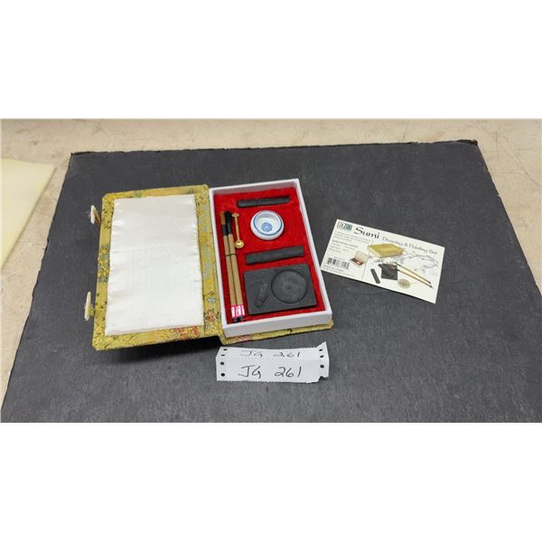 Sumi Drawing and Painting Set with 2 Brushes, Waterbowl, Mixing Stone, 2 Ink Sticks and Spoon