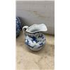 Image 3 : Floral Lidded Ginger Jar, Blue and White Vase, and Dragon Motif Pitcher