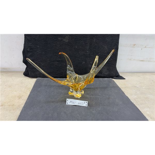 Chalet Amber Art Glass Sculptural Centerpiece Bowl, Approximately 9 1/2 × 19 × 9”