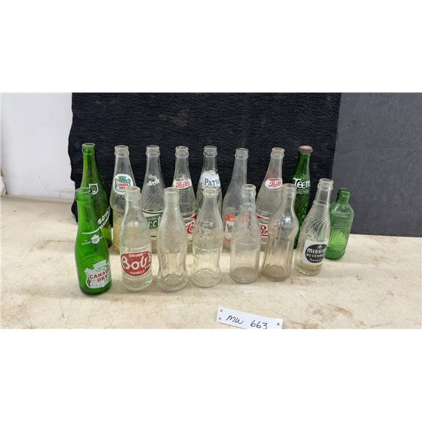 Vintage Glass Soda Bottles Including Canada Dry, Pepsi-Cola, Arctic, Patio, Teem