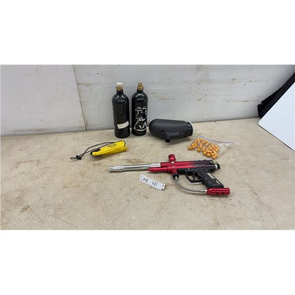 Bone Daddy Paintball Marker with Hopper, Two Compressed Air Cylinders and a Few Paint Balls