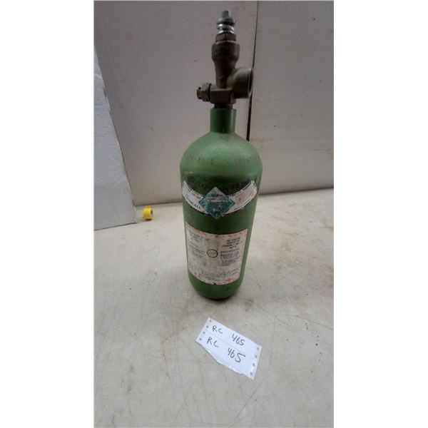 Green Gas Cylinder with Valve and Labels, "11-2015” Date
